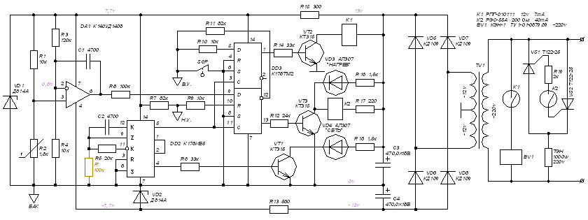 Схема блока управления накопительным нагревателем горячей воды